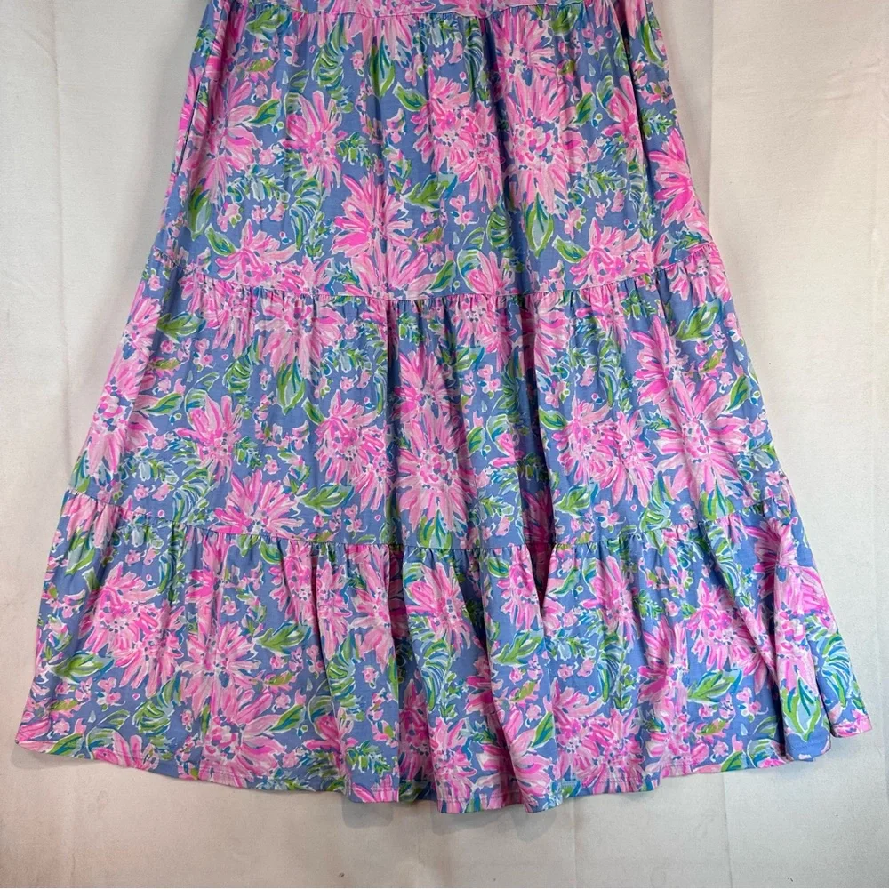 LILLY PULITZER Women’s Size M Dress Midi Floral Tiered Cotton Sleeveless